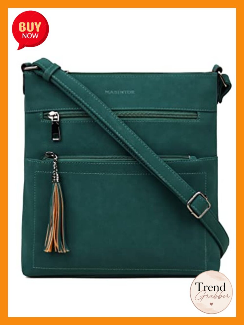 Vegan Faux Leather Crossbody Bag Multi Pocket Adjustable Strap Tassel